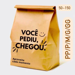 50~150 SACO DELIVERY KRAFT VOCÊ PEDIU CHEGOU TAM PP/P/M/G/GG - REFORÇADO(CHOCO)