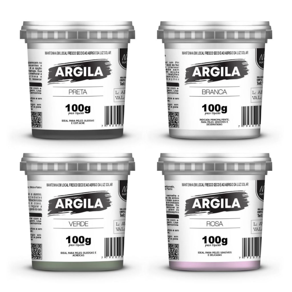 Kit 4 argilas SkinCare Máscara Facial 100g pote Navida (Branca, Verde, Rosa e Preta) em Oferta na Shopee