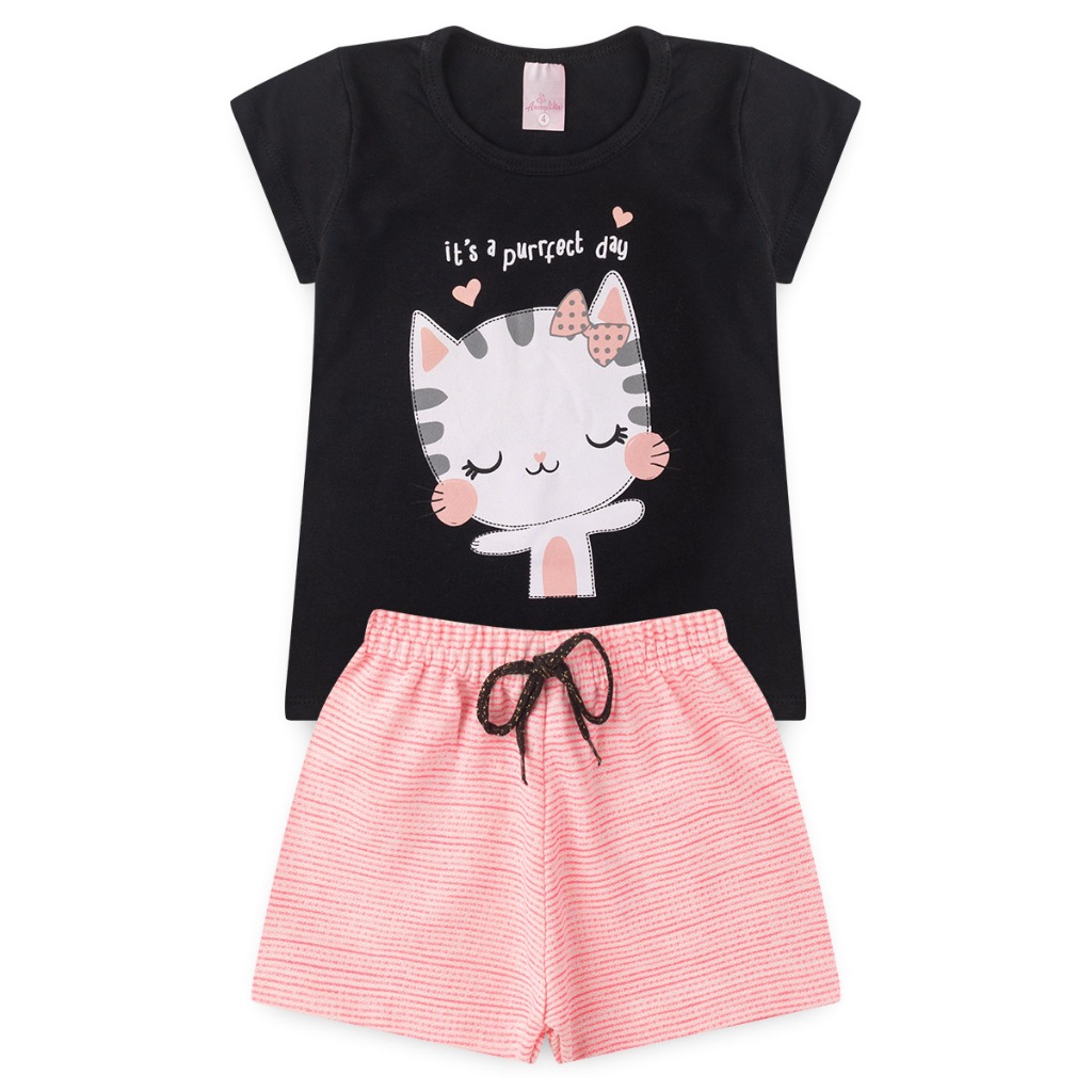 Conjunto Infantil Menina Baby Look e Short Feminino Verão Algodão l41