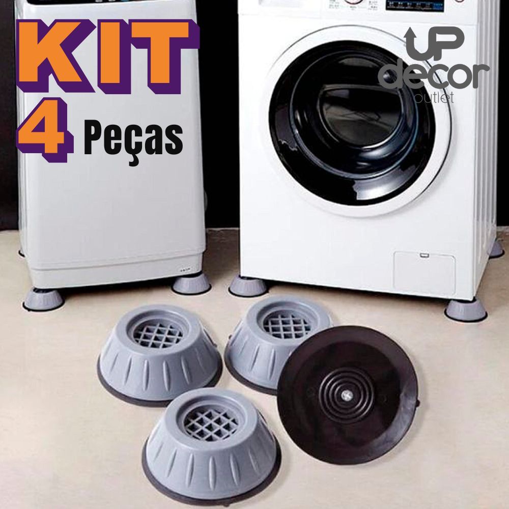 Kit 4 Suporte Pé Nivelador Máquina de Lavar/Geladeira Anti-Ruído