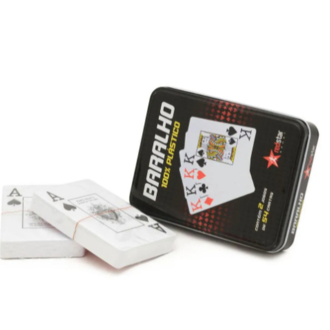 Baralho Duplo Com Cartas De Plástico - Estojo Em Lata em Oferta na Shopee
