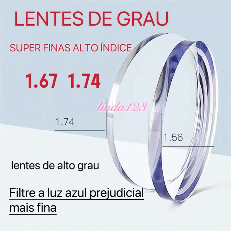 Lentes de grau Super finas alto índice 1.67, 1.74 em Oferta na Shopee