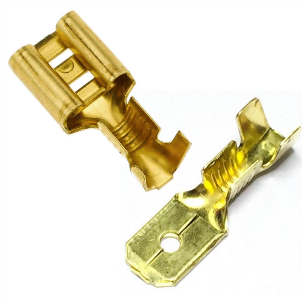 200X Terminal Encaixe Femea 6,3mm Tipo Faston Automotivo + Macho  6,3mm (Pacote c/ 100pçs de Cada)