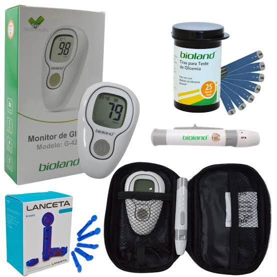 Kit Medidor de Glicose Modelo G425 Completo 75 Tiras + 25 Lancetas e Caneta Lancetadora - Bioland em Oferta na Shopee