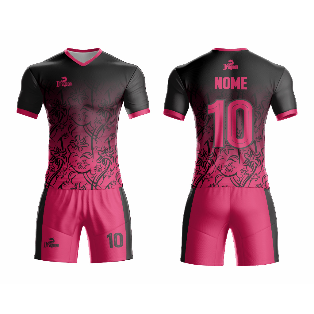 Camiseta Personalizada Jogador Goleiro Calção Meião Rosa e Preto