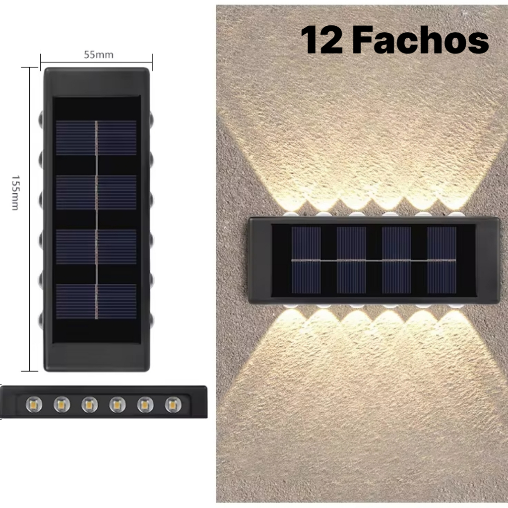 Kit 4 Luminária Arandela Solar LED Slim 2 Focos de luz quente para parede