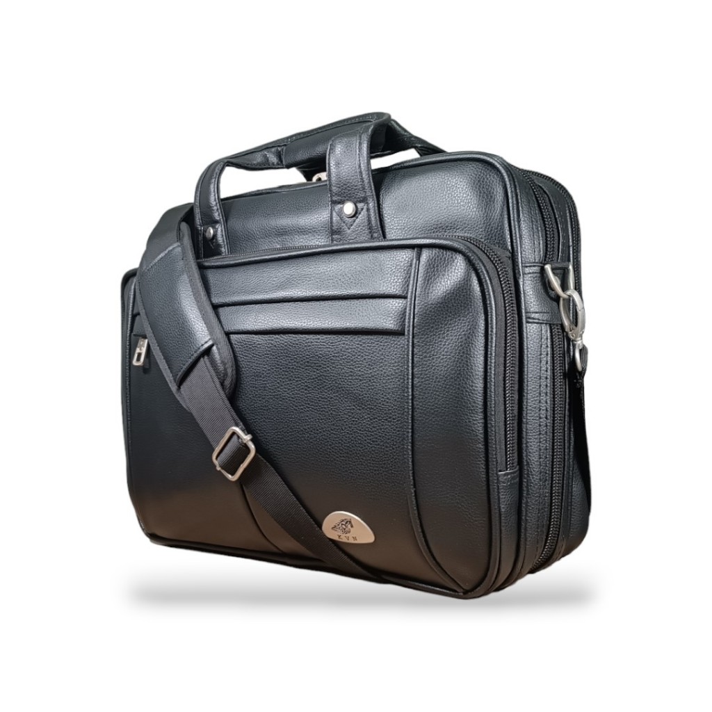 Maleta Executiva Para Notebook 15.6 Em Couro Preto - Pasta Bolsa Com Compartimentos E Alça Ajustável