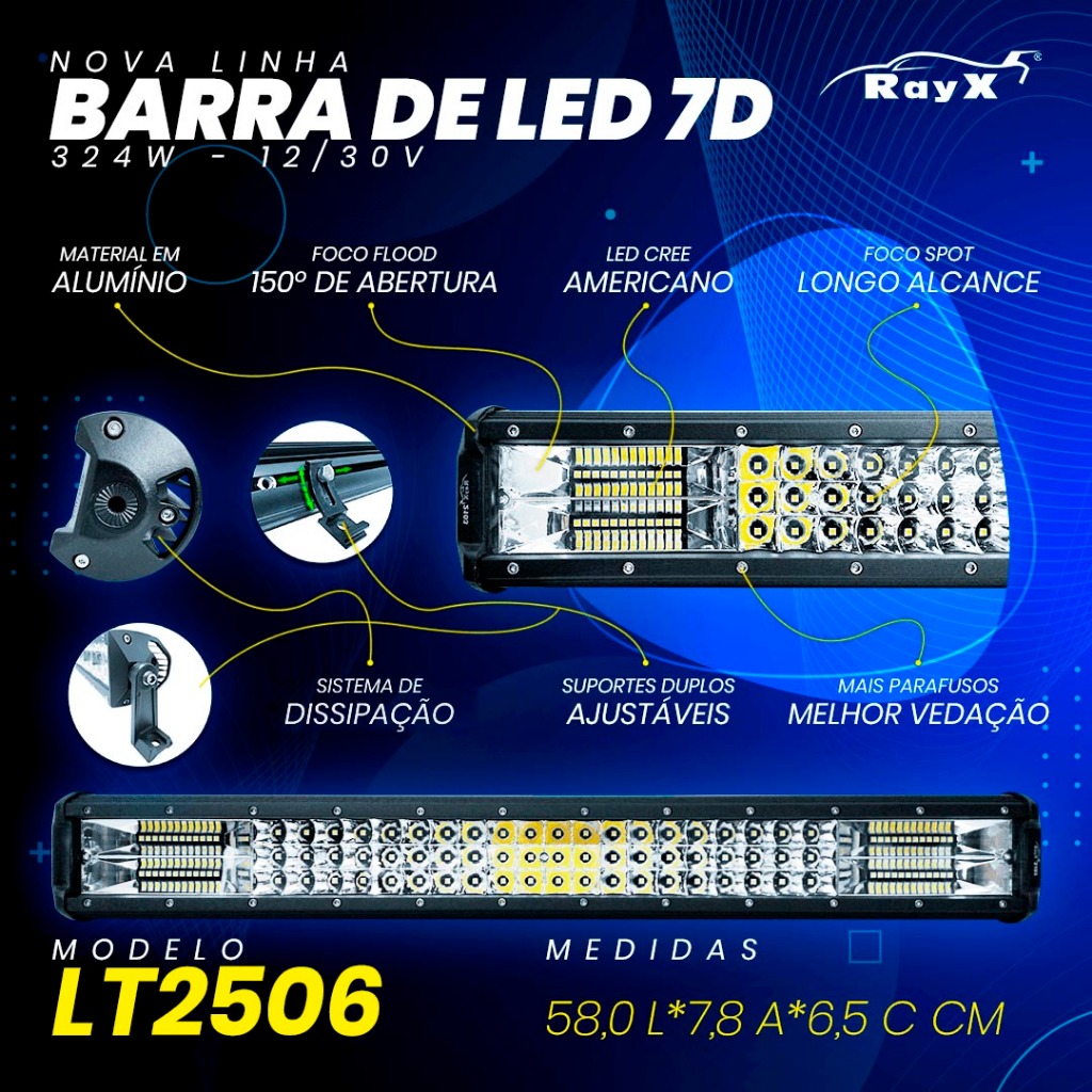 Barra de Led Farol De Milha 58cm 108 Leds 324w Ray X C/Suporte LT2506 LED FORTE