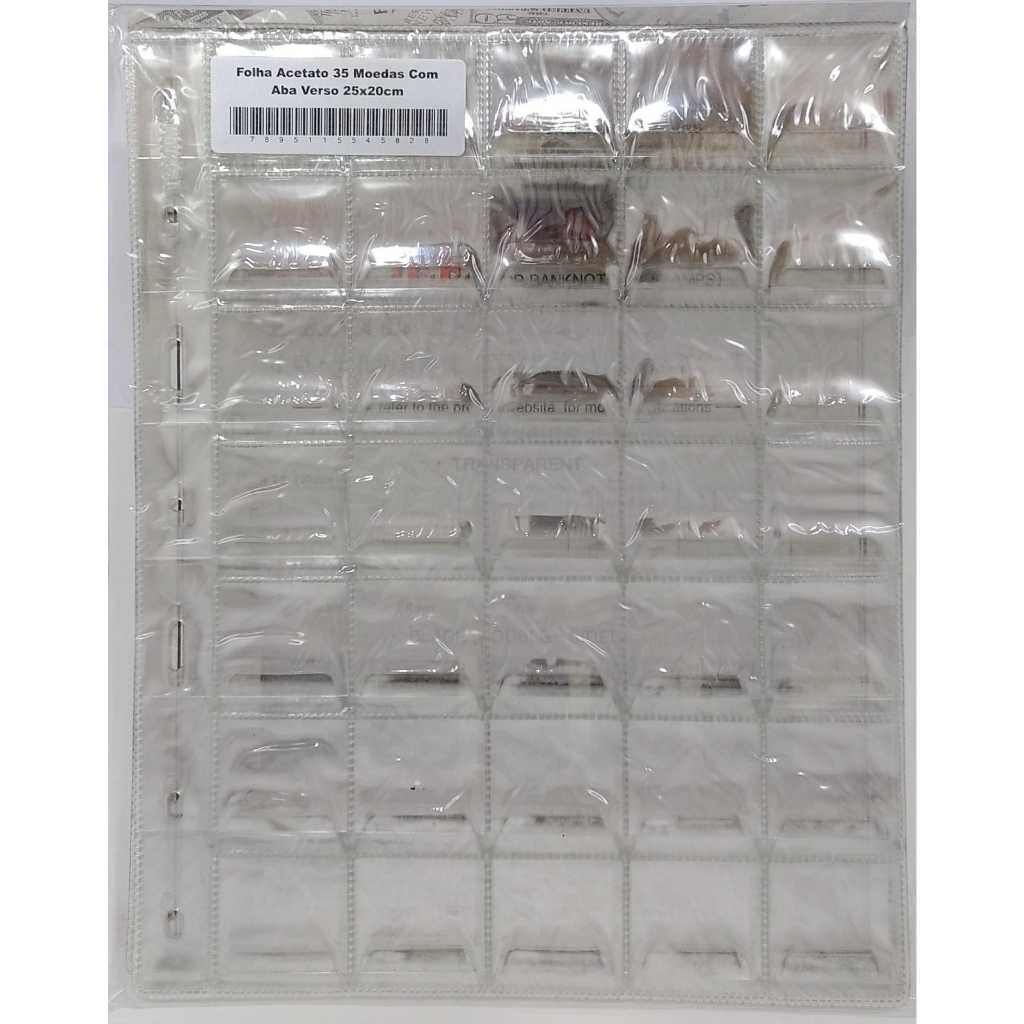 10 FOLHAS PRA MOEDAS 35 ESPAÇOS ABA VERSO CRISTAL