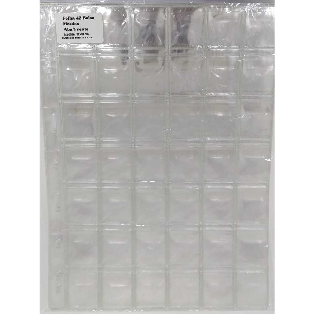 10 FOLHAS PRA MOEDAS 42 ESPAÇOS ABA FRENTE CRISTAL
