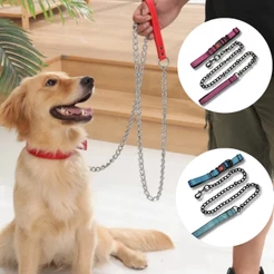 Kit Guia e Coleira Anti-Mordida Reforçada Ajustável Refletivo Corrente Cachorro Grande Médio Porte Confortável Pet LR-0274