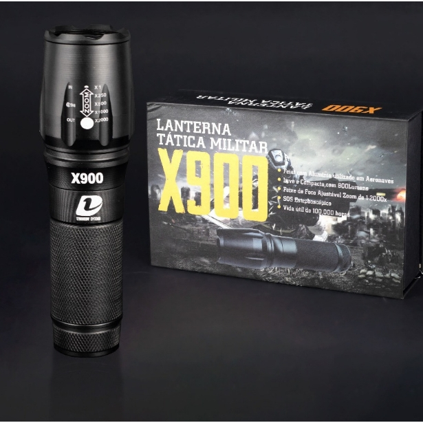 Lanterna Tática à Prova d'água X900 Profissional com Zoom Sinalizador Recarregável Luz em Oferta na Shopee