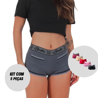 Kit 5  Short Bang Bang Algodão Penteado Cueca Feminina em Oferta na Shopee