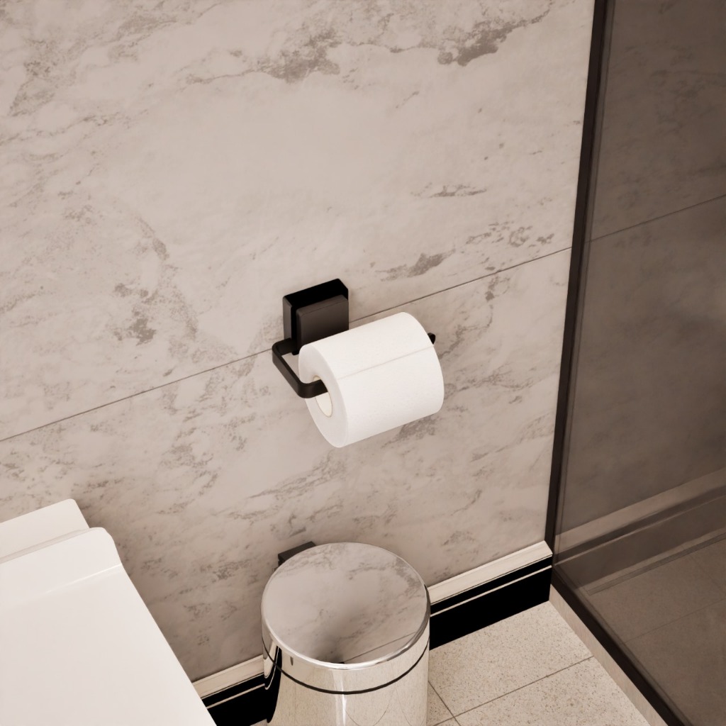 Detalhes do Porta Papel Suporte Para Pape Higiênico Preta Parede Com Ventosa