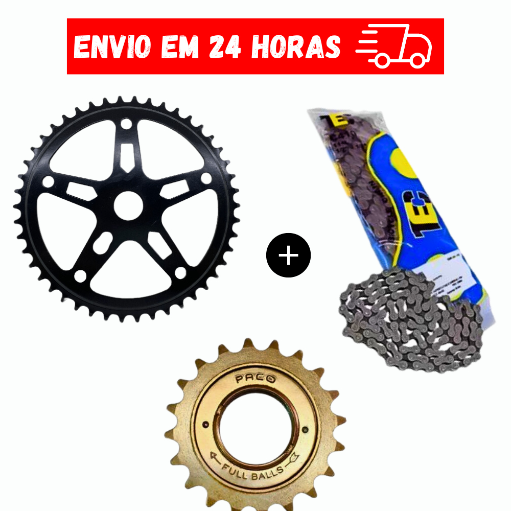Kit Relação Bike Catraca 20 Dentes  + Coroa 46 Dentes + Corrente Grossa