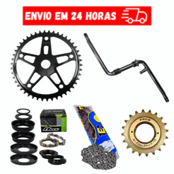 Kit Transmissão Bike Catraca 20 + Pe De Vela Aro 26 + Coroa 46 + Movimento Central + Corrente Grossa 5Pçs