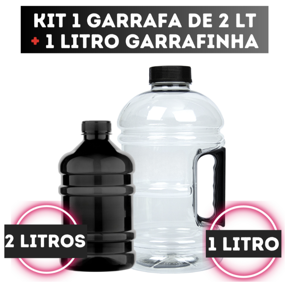 Kit Garrafas de Água 2 Litros + 1 Litro Garrafinha Academia p/Funcional Academia Cross Fit em Oferta na Shopee