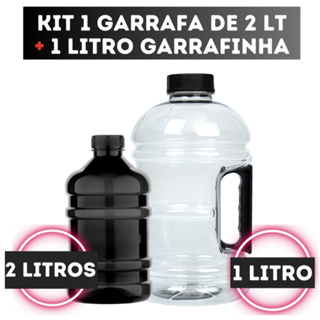 Kit Garrafas de Água 2 Litros + 1 Litro Garrafinha Academia p/Funcional Academia Cross Fit em Oferta na Shopee