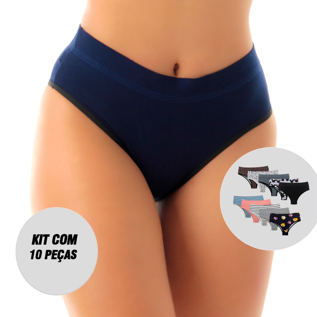 Kit 10 Calcinhas de Algodão Cintura Alta Ajuda Segurar Barriga Francesinha em Oferta na Shopee