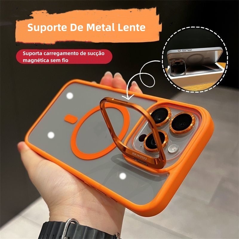 capa de celular iphone  com um suporte de hardware magnético, filme de privacidade 3D e cordão. Lente da câmera traseira