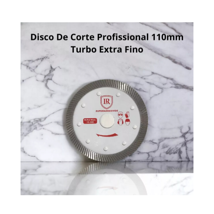Disco Diamantado 110mm Turbo Extra Fino Furo 20mm Para Porcelanato/Cerâmica/Mármore/Vidro