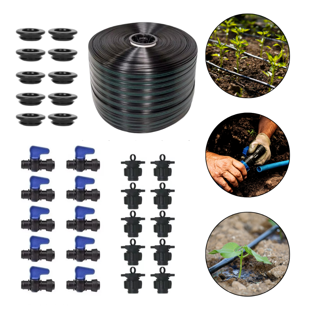 Kit Fita Gotejadora 250m 15x15 16mm Registros Chulas Irrigação