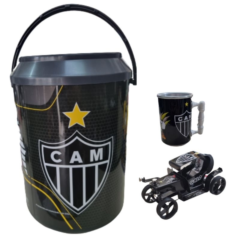 Cooler Térmico Caixa Térmica Atlético-MG Mais Copo Térmico Carrinho De Metal