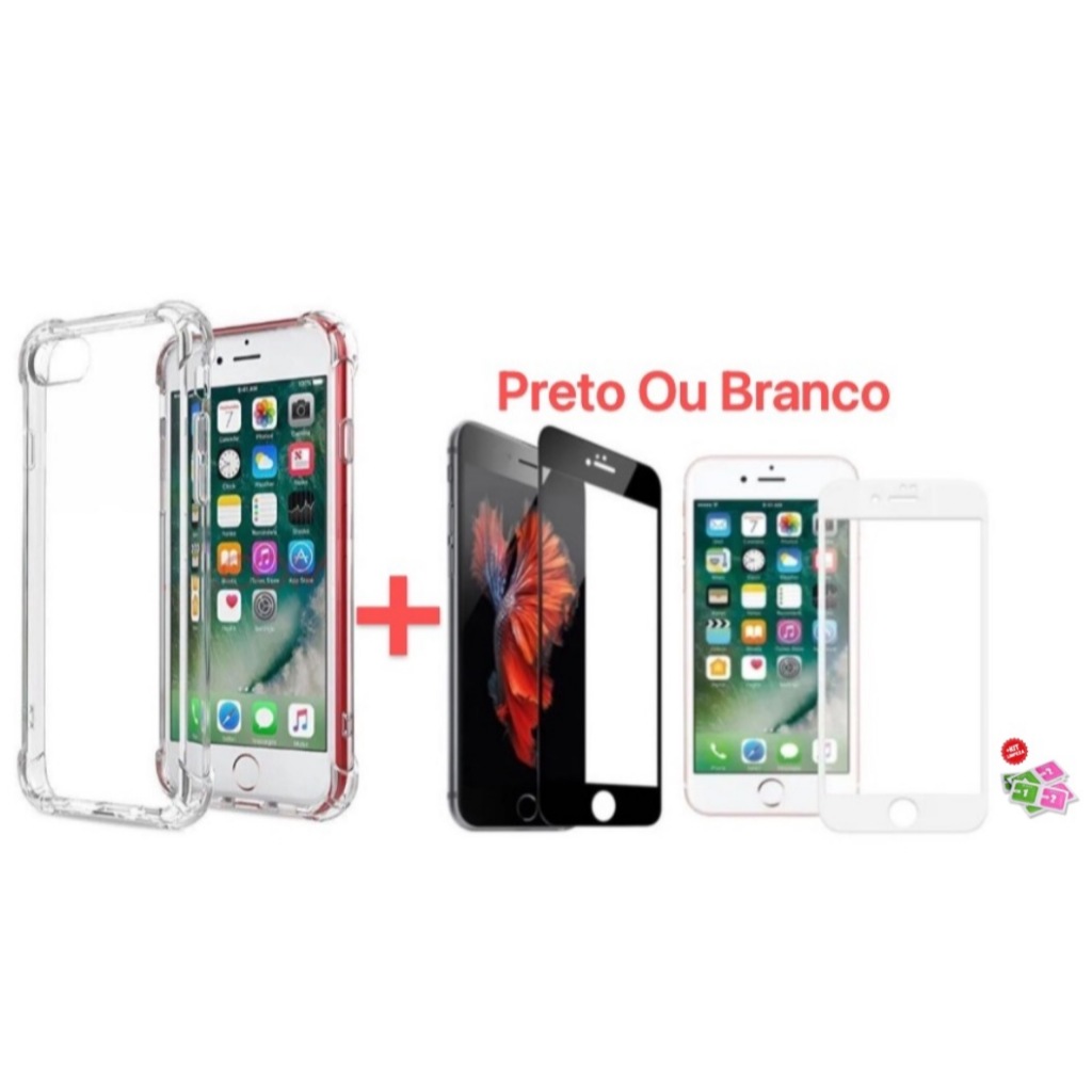 Kit 2em1  - Capinha Anti-Impacto + Película De 3D Para iPhone 6 / 6s / 7 / 8 /6S PLUS /7 PLUS /8 PLUS/ X/XS/XR/11 PRO MAX / 14 PRO MAX