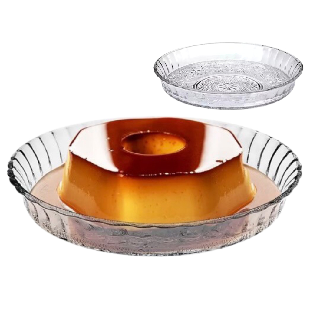 Prato para Pudim Bolo Fundo 30 cm Com Borda Em Vidro Design Moon