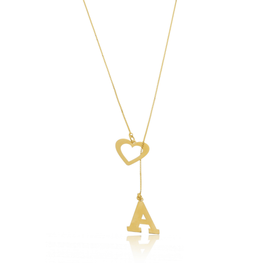 Colar Feminino Pingente Personalizado Dourado Gravata Com Letra Inicial Folheado A Ouro 18k