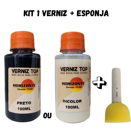 Verniz Top horizonte 100ml + Esponja Aplicadora, brilho para couro, bota, sapatos, bolsa