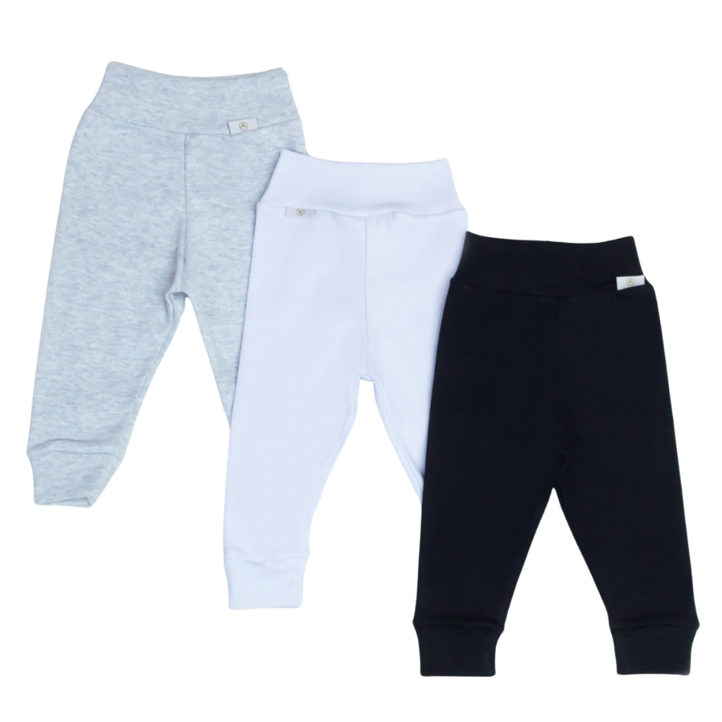 Trio Calça Bebe Menino Menina Cós Alto Sem Elástico Suedine 100% Algodão Roupas de Bebê Confortavel