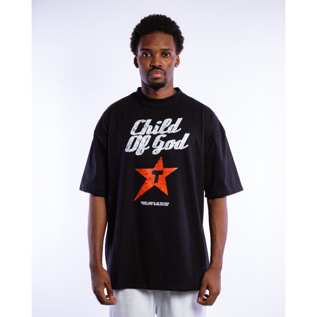 Camiseta OVERSIZED estampada Preta blusa camisa Streetwear em algodão 30.1 modelo Child of God Premium OVERSIZED