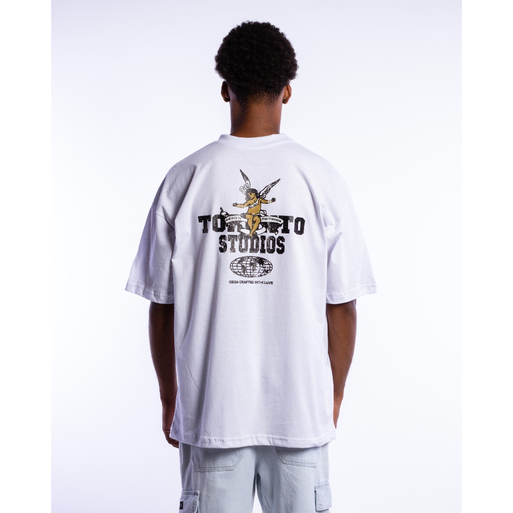 Camiseta OVERSIZED estampada Branca blusa camisa Streetwear em algodão 30.1 modelo God Save Anjo OVERSIZED