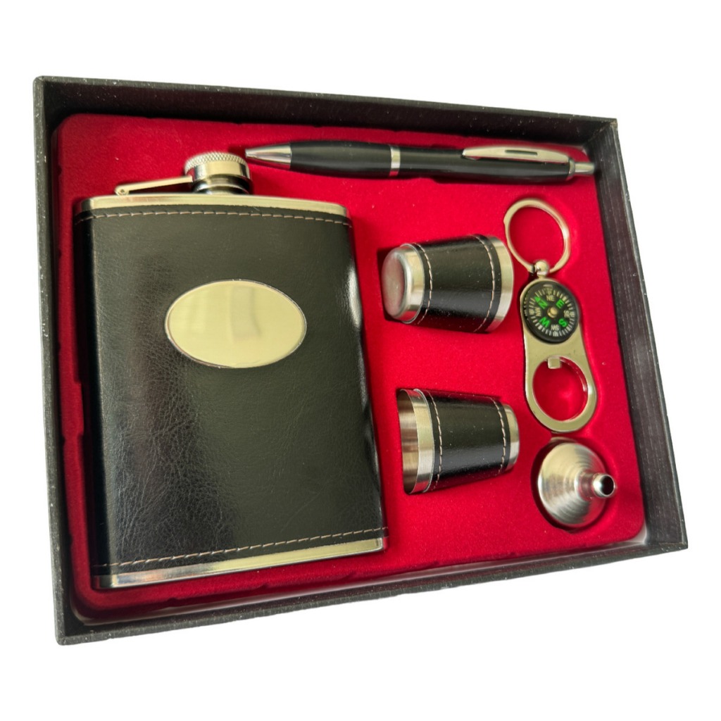 Kit Cantil Porta Bebidas Chaveiro Abridor Caneta Copo Whisky