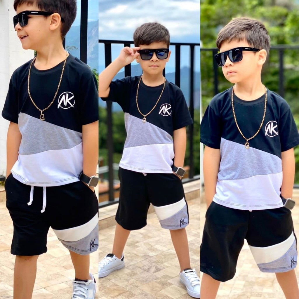 Conjunto Masculino Camisa E Bermuda Infantil Verao Lançamento