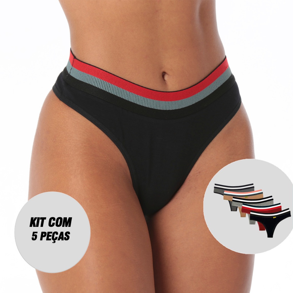 Kit 5 Tangas Algodão Fio Listra Sexy Lingerie em Oferta na Shopee