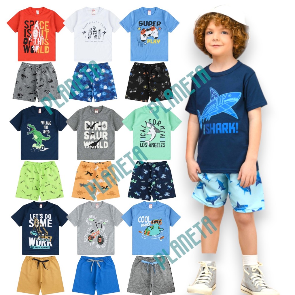 Kit 6 Peças Premium Roupa Infantil Juvenil Menino Verão Conjunto 1 a 16