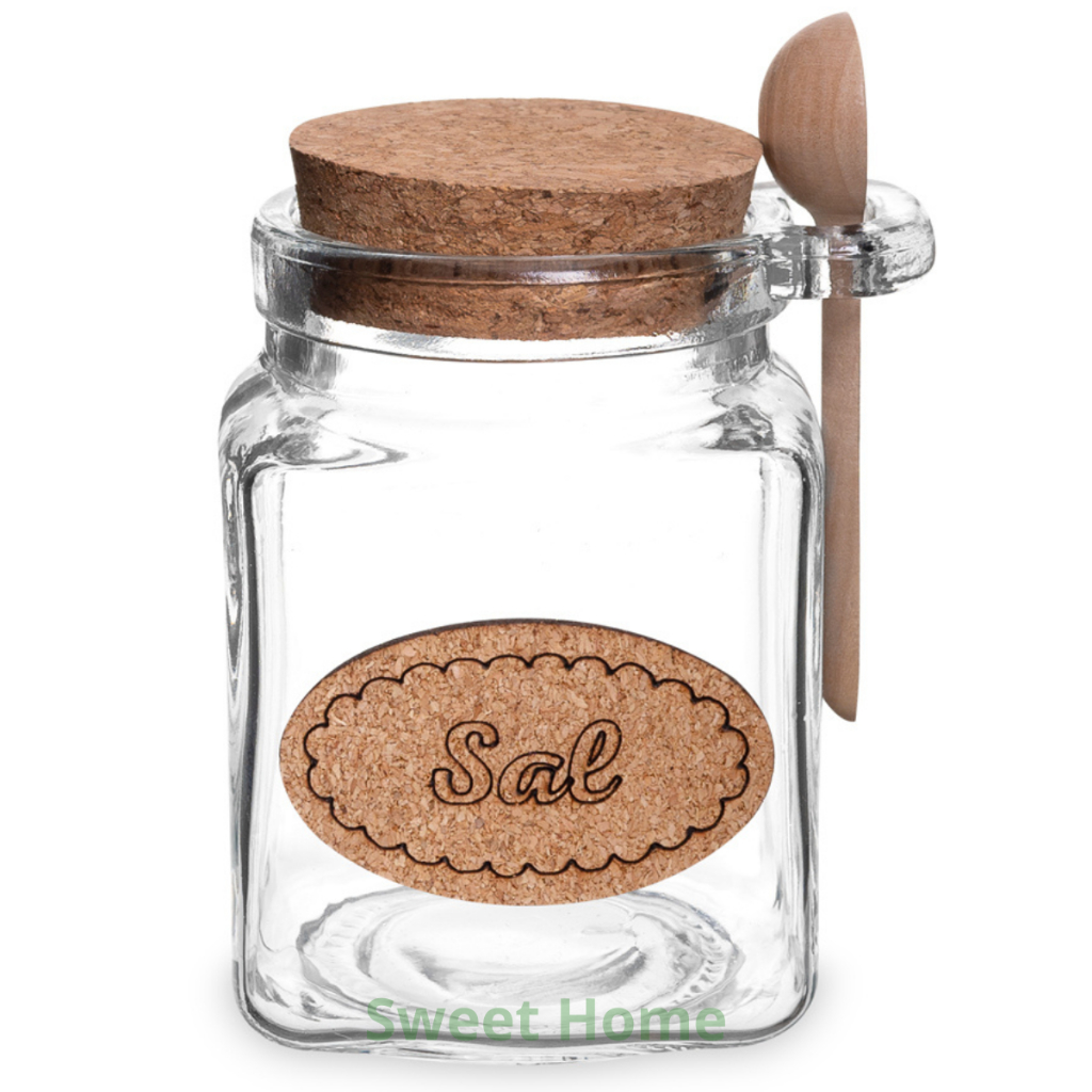Saleiro Vidro Grosso 300g com Colher Madeira Tampa Rolha Cortiça Porta Sal Cozinha Organizada em Oferta na Shopee