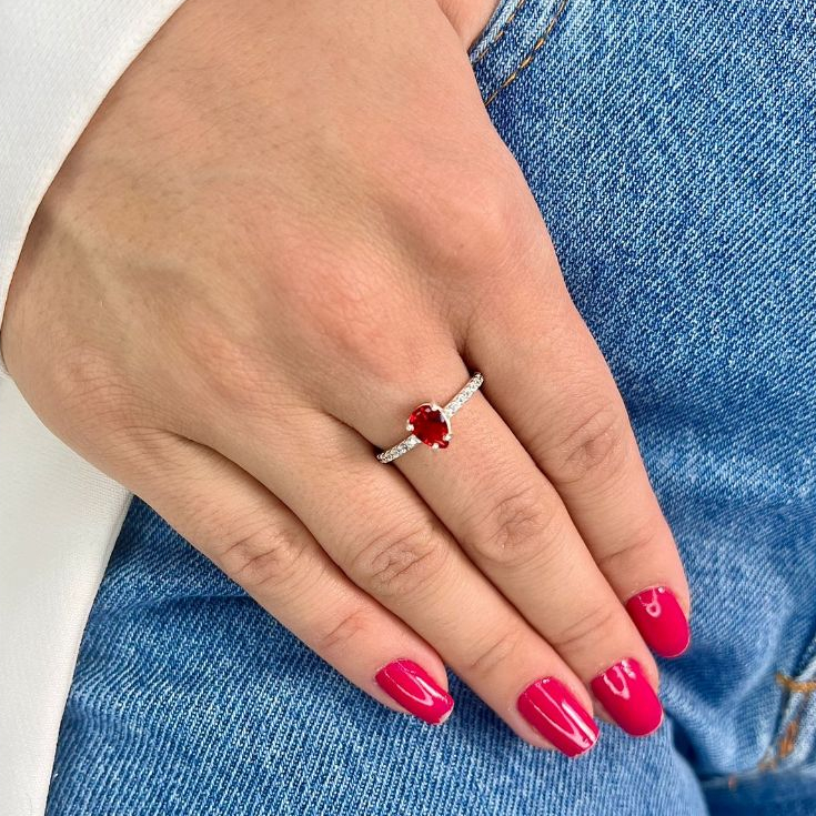 Anel Solitario Gota Zirconia Vermelha Prata 925 Legitima em Oferta na Shopee