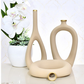 Decoração Elegante Kit Trio Vasos Ceramica Enfeite Decorativo Centro Mesa Sala rack Garrafas Estiliz em Oferta na Shopee