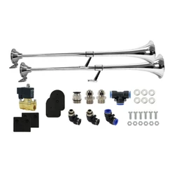 Buzina Maritima Caminhão 1 Metro Par Kit 24V Completo Com Válvula 1/2 Conexões Cromada Caminhão