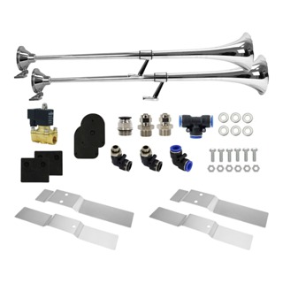 Par Buzina Maritima 1 Metro Com Suporte Kit Completo Com Válvulas Conexões Cromada Som Muito Forte em Oferta na Shopee