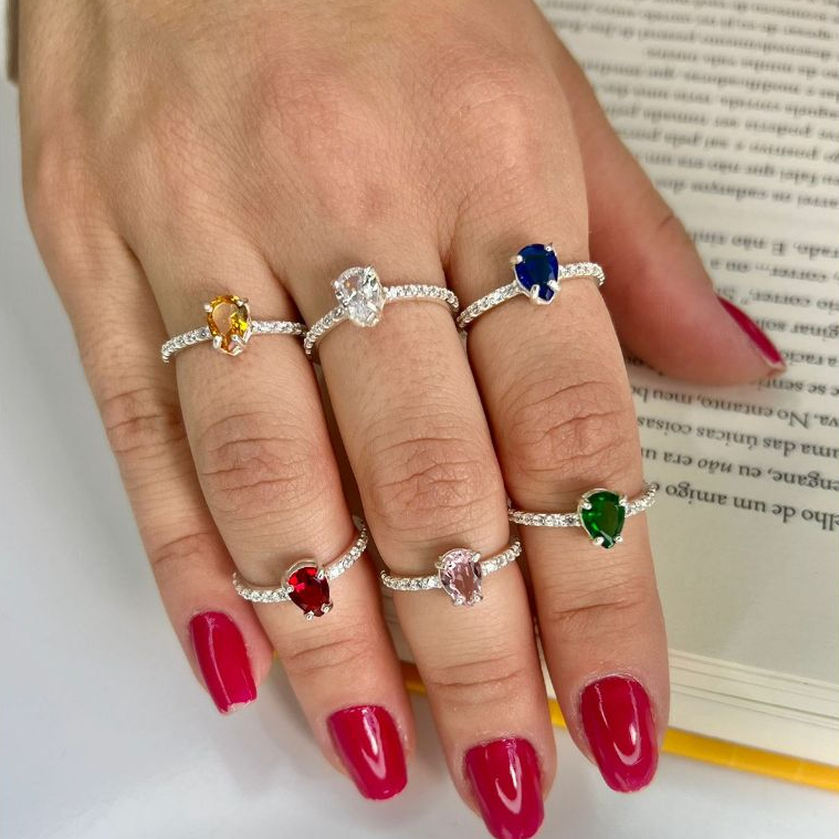 Anel Solitario Gota Zirconia Luxo Prata 925 Legitima em Oferta na Shopee