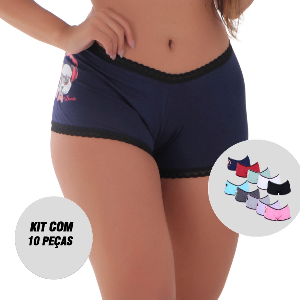 Kit 10 Calcinhas Short Dog Algodão Penteado Lingerie - Women Clothes