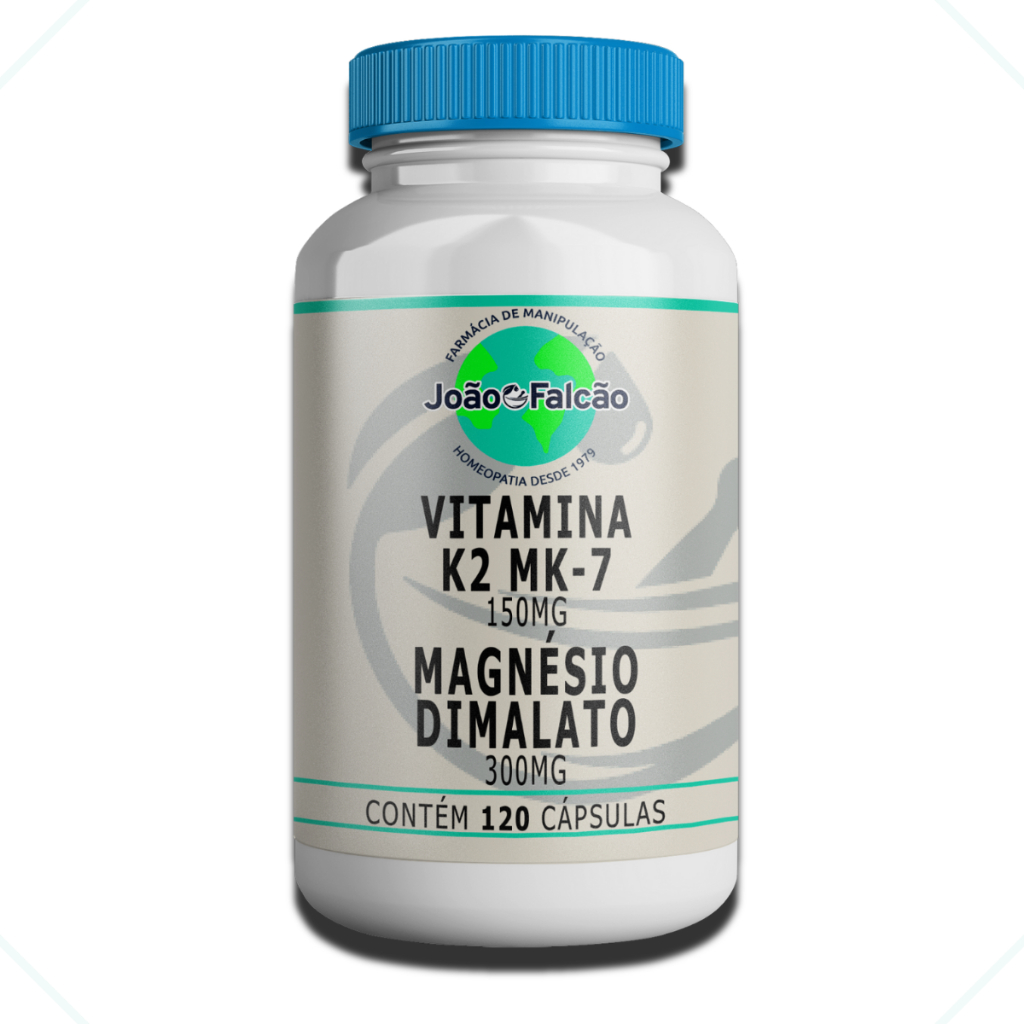 Vitamina K2 Mk-7 150Mcg + Magnésio Dimalato 300Mg - 120 Cápsulas