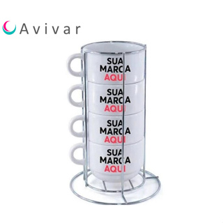 Xícaras personalizadas com suporte - Torre de 4 xicaras de porcelana em Oferta na Shopee