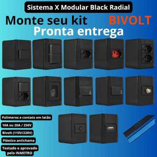 Conjunto Tomada e Interruptores 10A/20A Sobrepor Sistema X Modular Black (Preta) Radial
