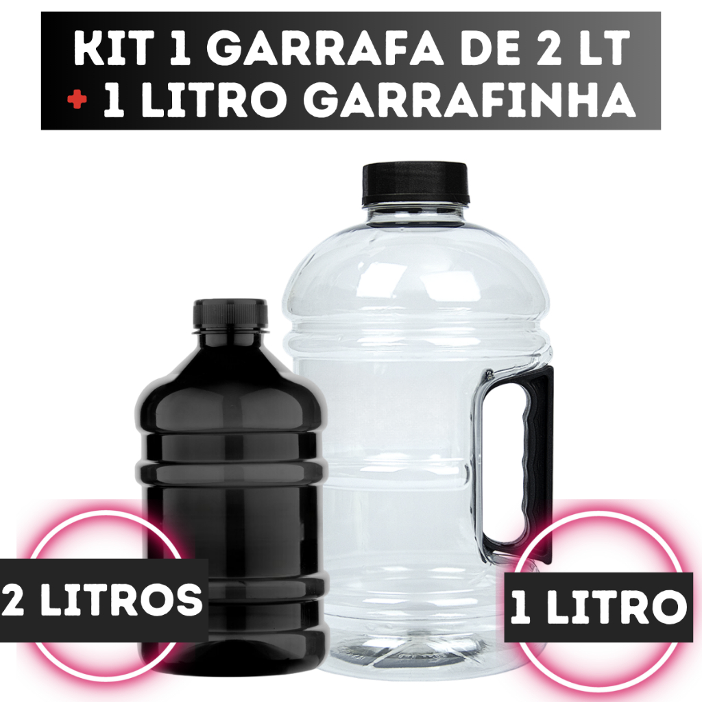Kit Garrafa de Água Com Alça 1.8L + 1 Litro Mini Galão Squeeze Academia Cross Fit Envio Imediato