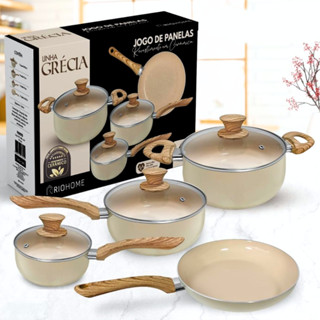 Jogo de Panelas Kit 4 Pçs Antiaderente Cerâmica Tampa Vidro Teflon Frigideira Não Usa Óleo...